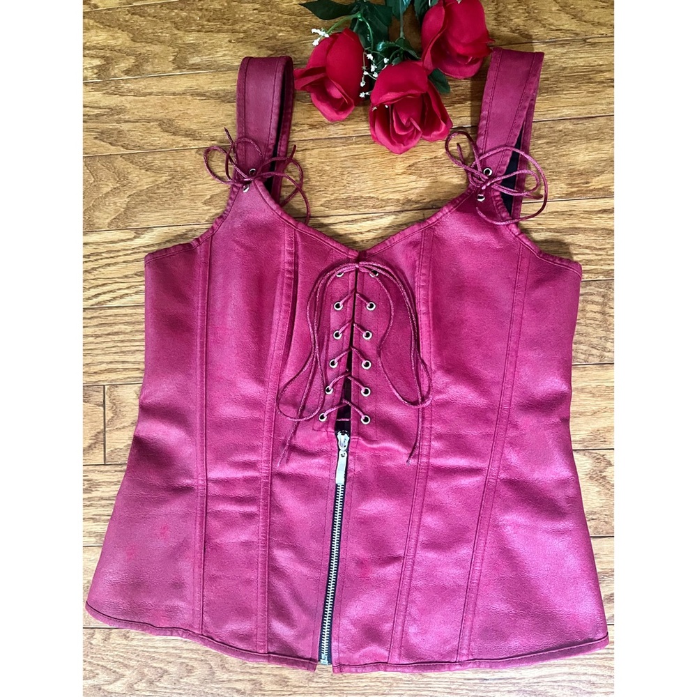 Charmian Lace Up Vintage Inspired Boned Bustier Corset in Red, XL